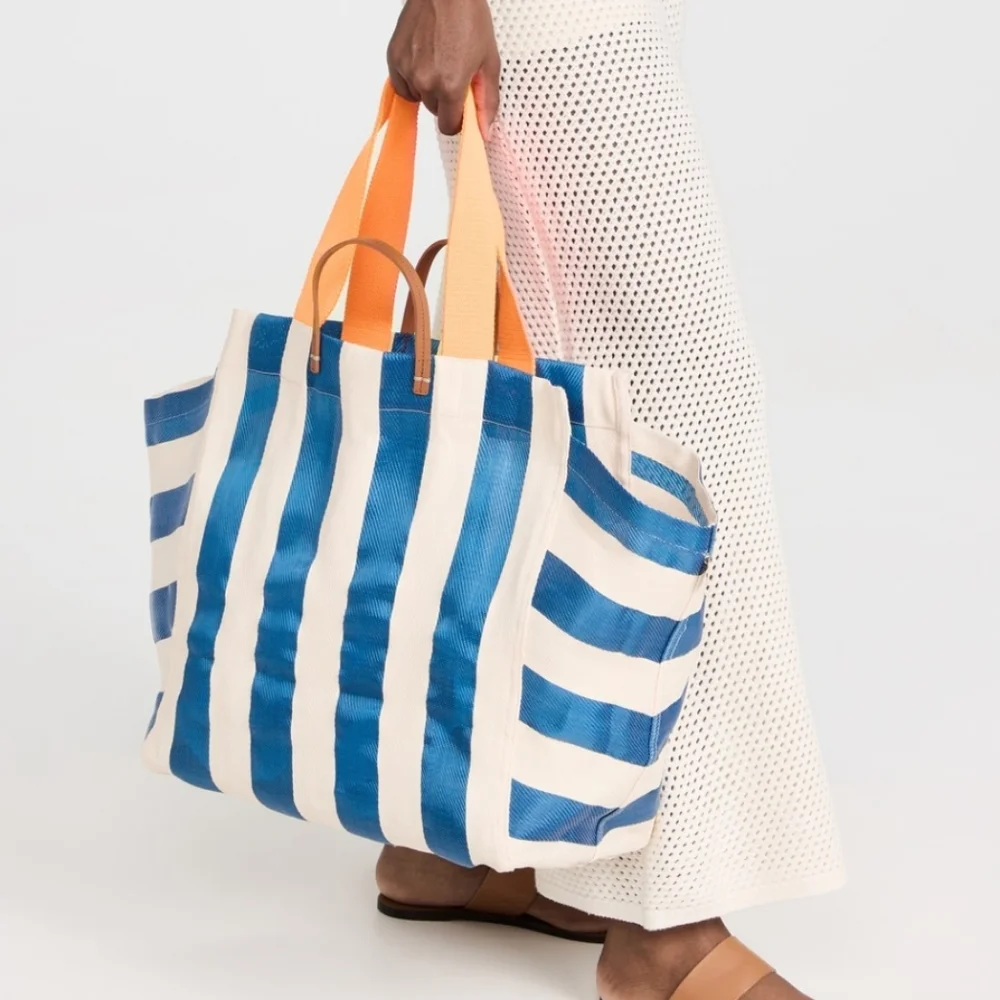 Clare V. Beach Tote Azul Shell No Clutch Rare - Picture 3 of 16